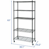5-Tier Shelves Wire Unit Rack Large Space Storage Rolling with 4 Wheel Casters