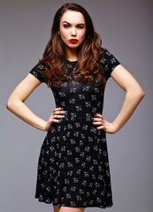 Black Elephant Print Fit & Flare Mini Dress