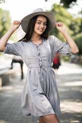 Grey Boho Style Casual Midi Dress