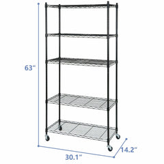 5-Tier Shelves Wire Unit Rack Large Space Storage Rolling with 4 Wheel Casters