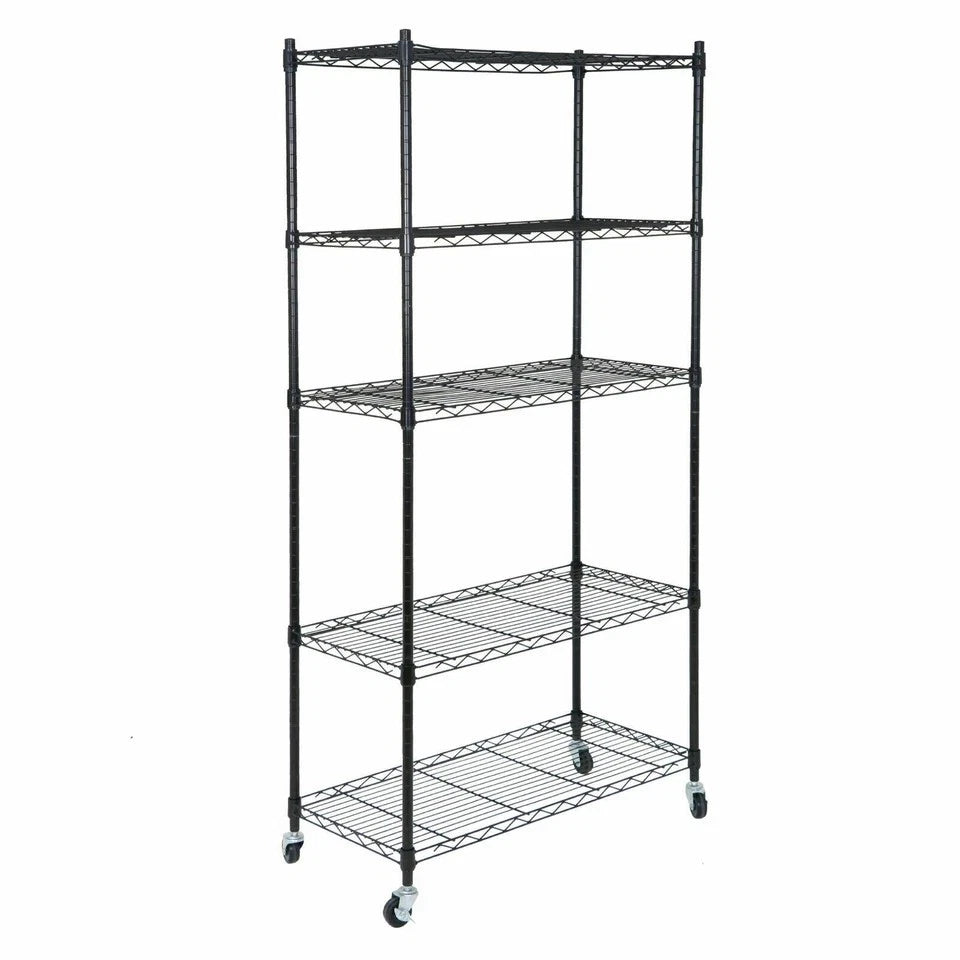 5-Tier Shelves Wire Unit Rack Large Space Storage Rolling with 4 Wheel Casters