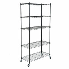 5-Tier Shelves Wire Unit Rack Large Space Storage Rolling with 4 Wheel Casters