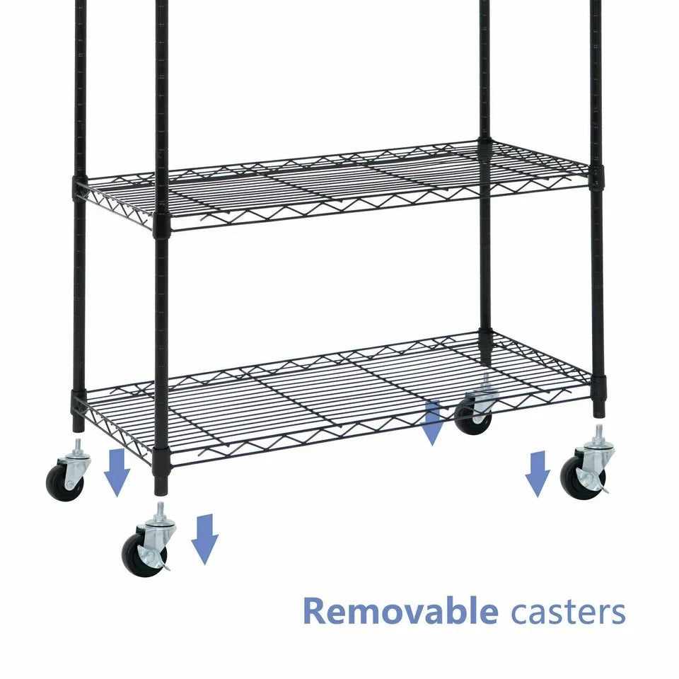5-Tier Shelves Wire Unit Rack Large Space Storage Rolling with 4 Wheel Casters