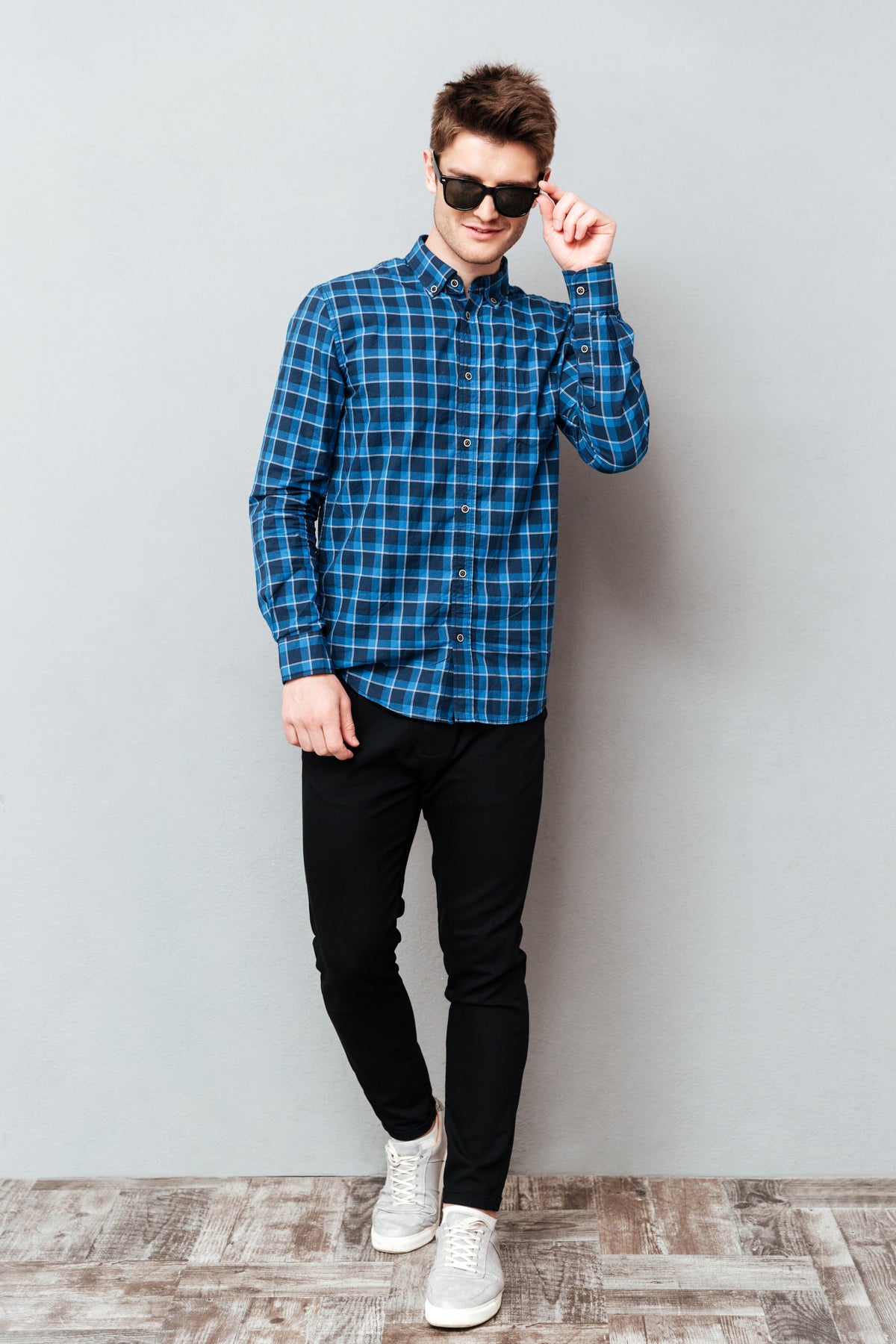 Men’s Blue Checkered Slim Fit Casual Shirt
