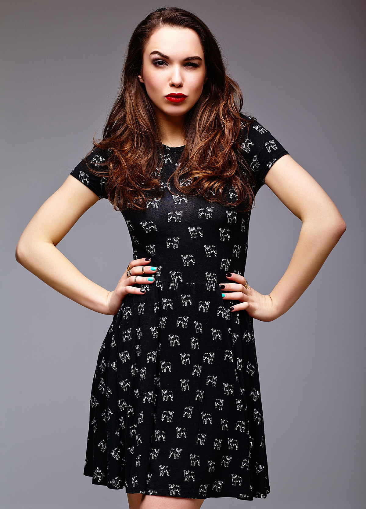 Black Elephant Print Fit & Flare Mini Dress