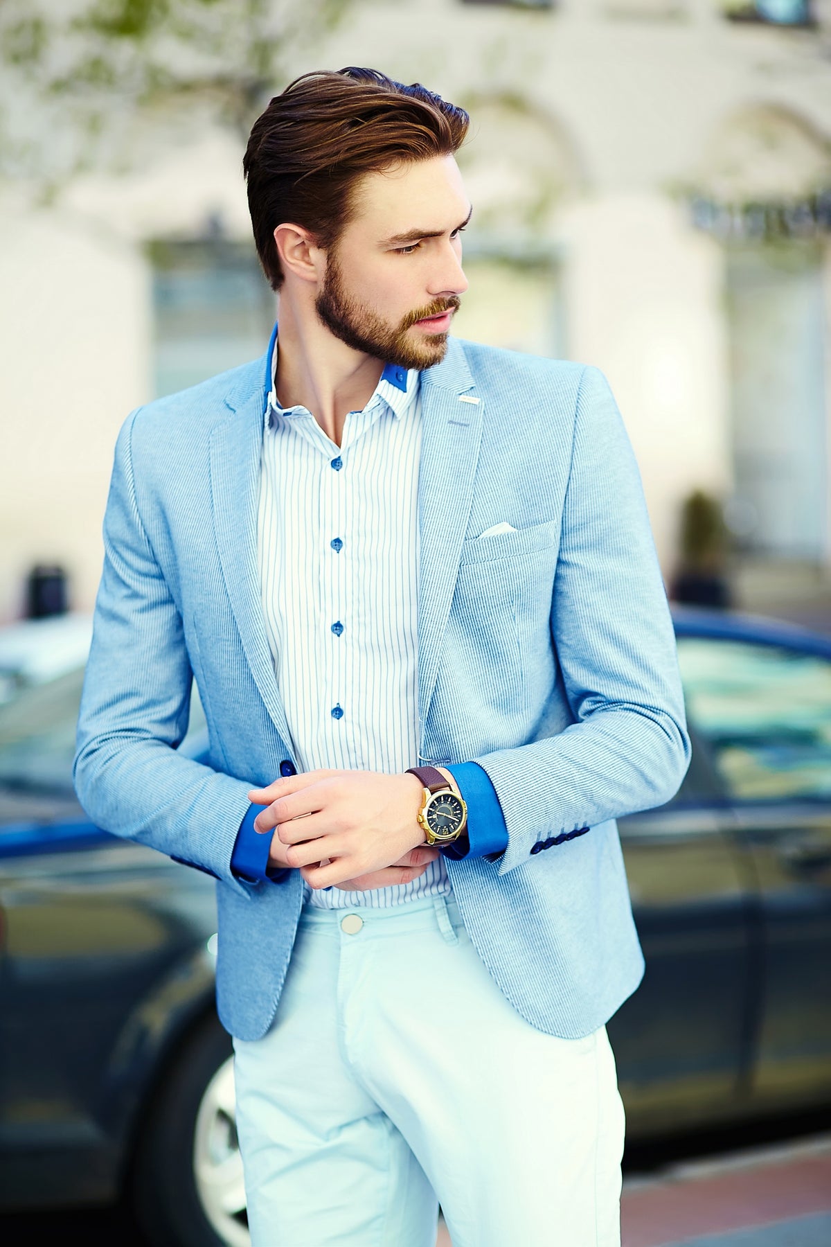 Men’s Light Blue Slim Fit Blazer – Smart Casual Style